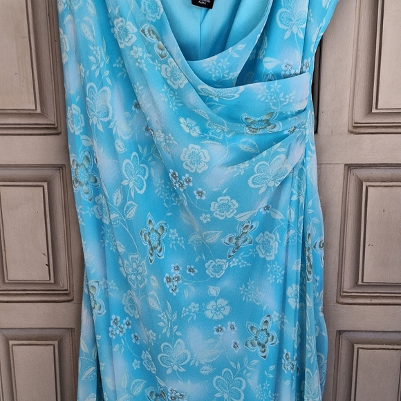 NewYork & Company Dress! Sz12 Sky Blue Ruched Wrap Bodice Spaghetti Strap - Picture 2 of 11